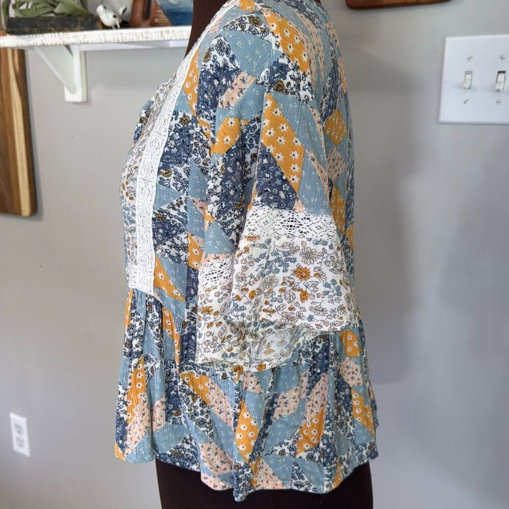 American Eagle Patchwork Shirt Blouse Women’s Siz… - image 4